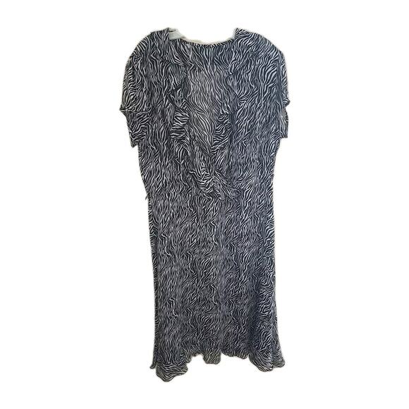 CJ Banks Black Zebra Print VNeck Sheer Ruffle Short Sleeve Dress Plus Sz 16W - Picture 1 of 4